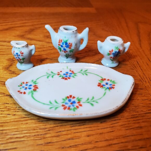 Miniature Porcelain Tea Set.  Creamer Sugar Tea Pot - Picture 3 of 10